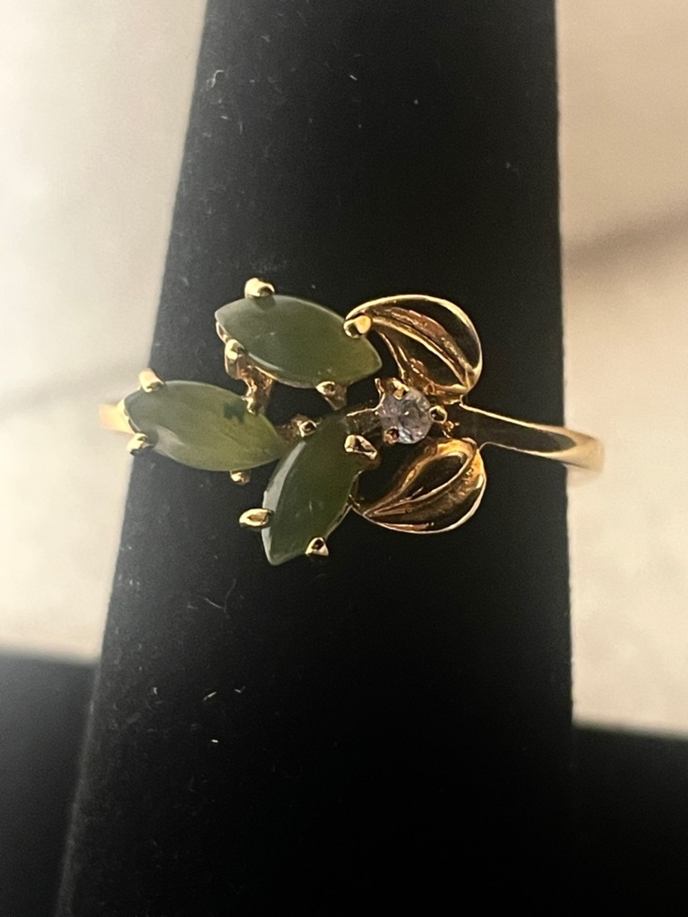 Gold Tone Women's Ring with Green Marquise Stones Size 7